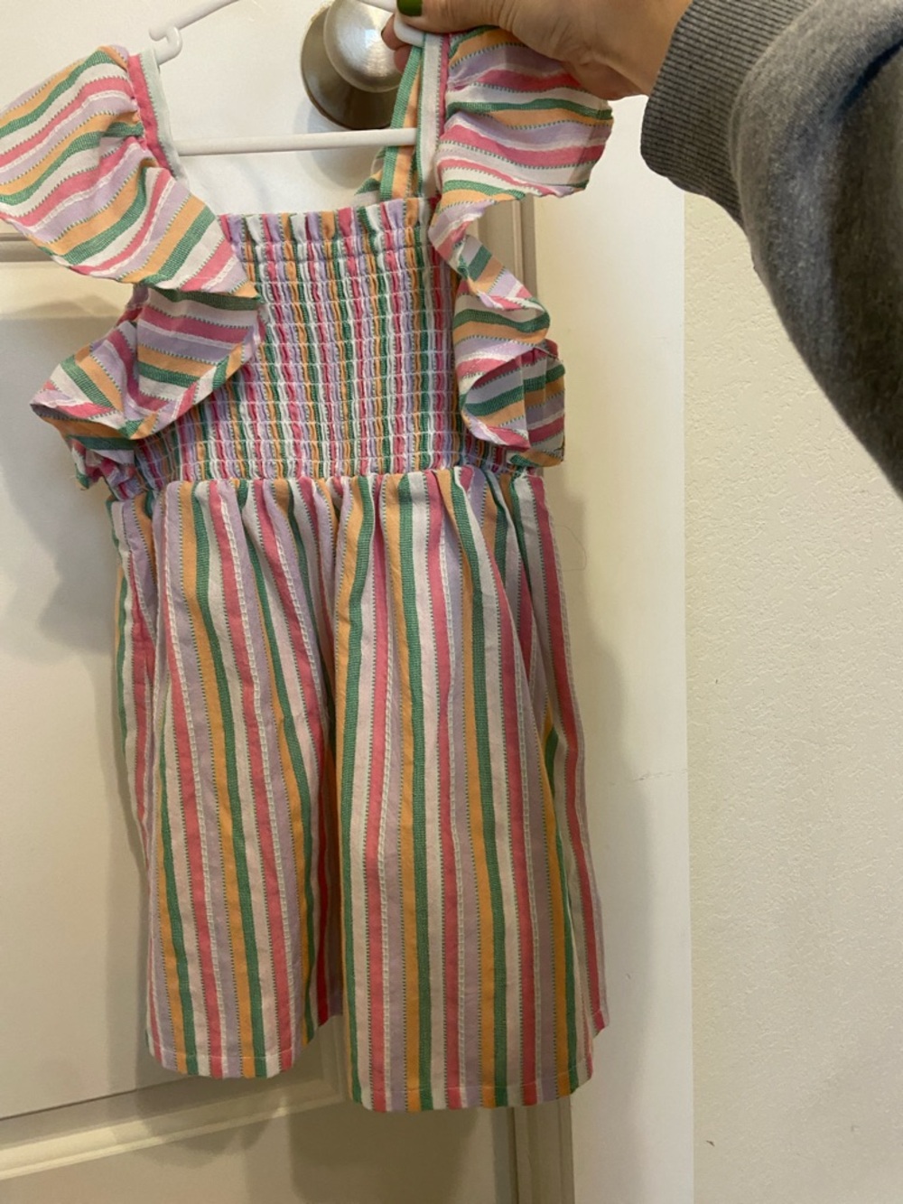 Old Navy Pink, Green, Yellow & Blue Striped Ruffle Dress